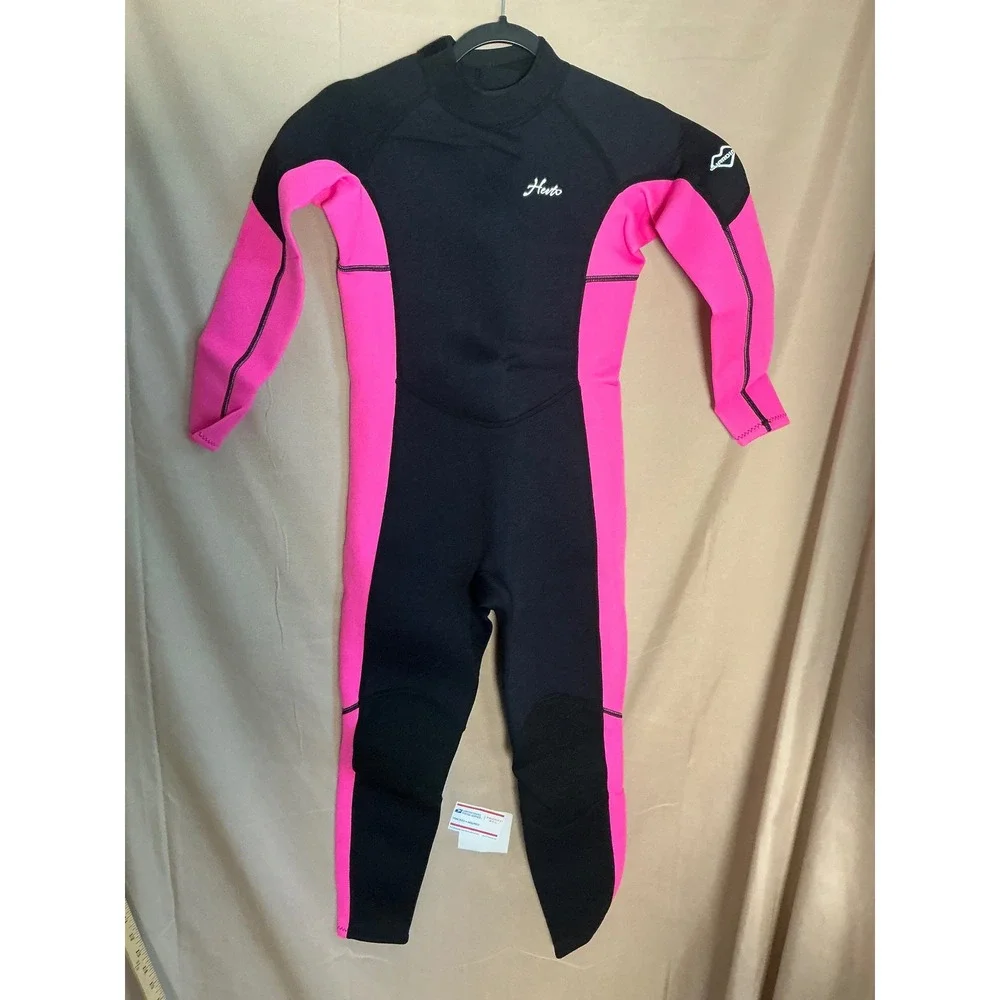 Hevto Wetsuit Kids Size 12 Black Pink NEW 3/2mm Neoprene Back Zip Full Body
